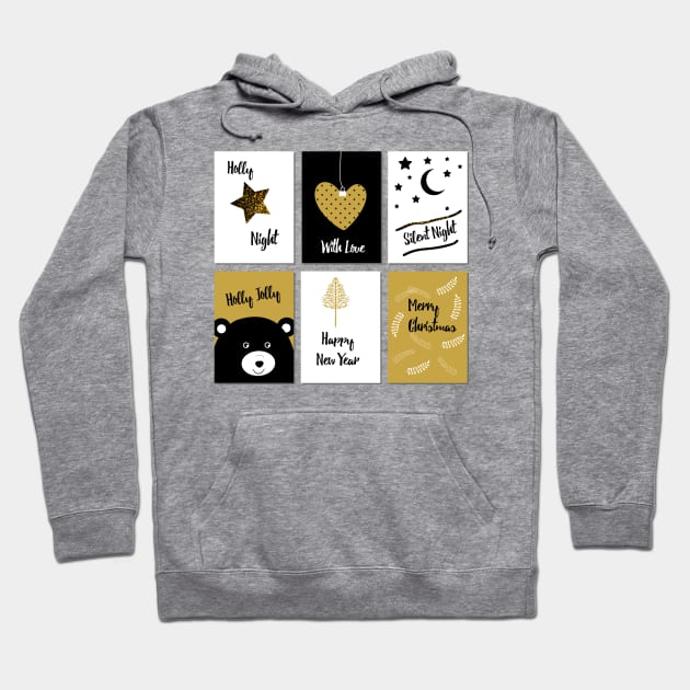 Merry Christmas cards - black, white and gold Hoodie by grafart